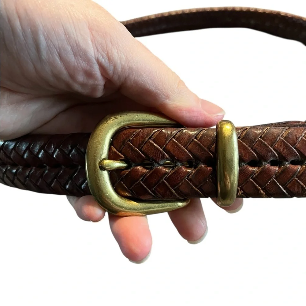 COACH‎ Men's Brown Genuine Leather Braided Belt with Gold Brass Buckle 42in 5922